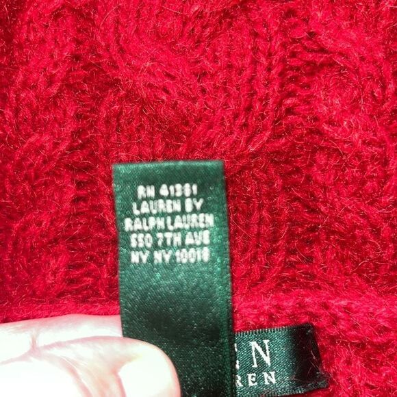 Ralph Lauren Red Cable Knit Shawl Collar Long Cardigan Wool Mohair Angora L - Picture 9 of 14